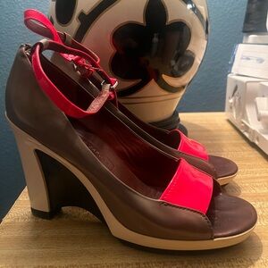 Marc by Marc Jacobs Brown, Beige, Black and Hot Pink Open-Toe Platform Wedges